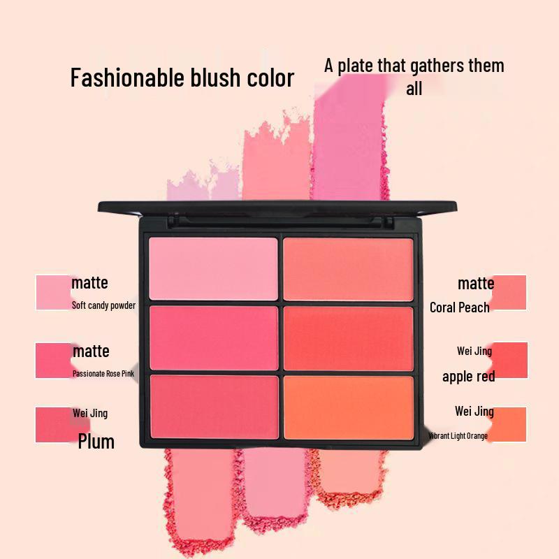 Палитра румян из шести цветов: Большой многотональный румянец для визажистов и студентов - Идеально для студии и сцены.