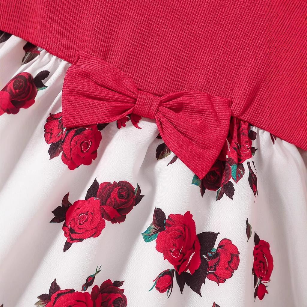 Girls' Fashion Dress Children's Sweet Bow Floral Princess Dress