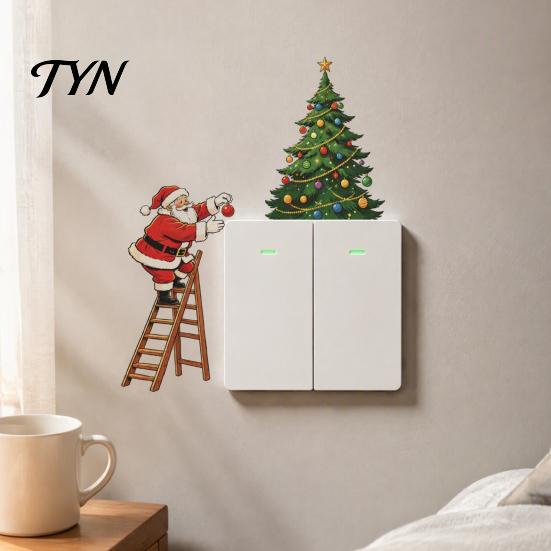Waterproof Vinyl Wall Art Christmas Santa Claus Light Switch Sticker, PVC Decal, Self Removable Plate Stickers Adhesive Decor for Home Living