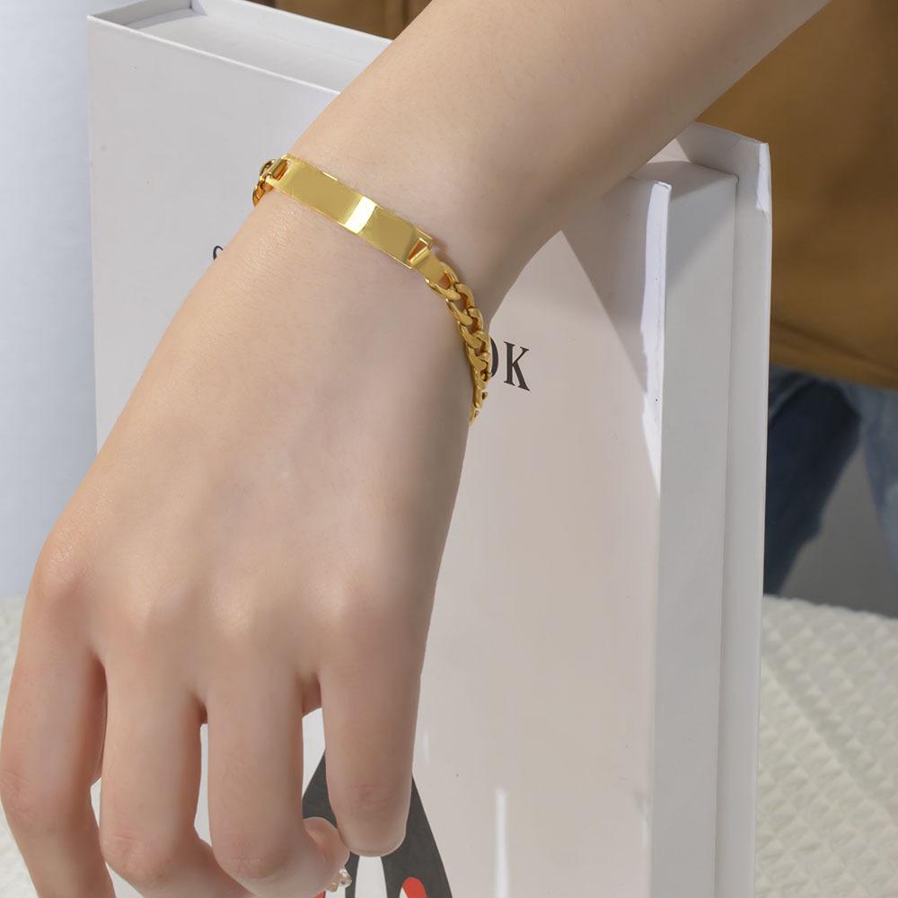 Stainless Steel Bracelets Women 18k Gold Bracelet Metal Bar Engraveable Personalized Couple'S Chain Body Jewelry for Women