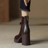 Удобные кожаные ботинки на толстой подошве, на грубом каблуке, с комбинированным голенищем, модные ботинки в женском осенне-зимнем стиле, на молнии, с матовым каблуком
