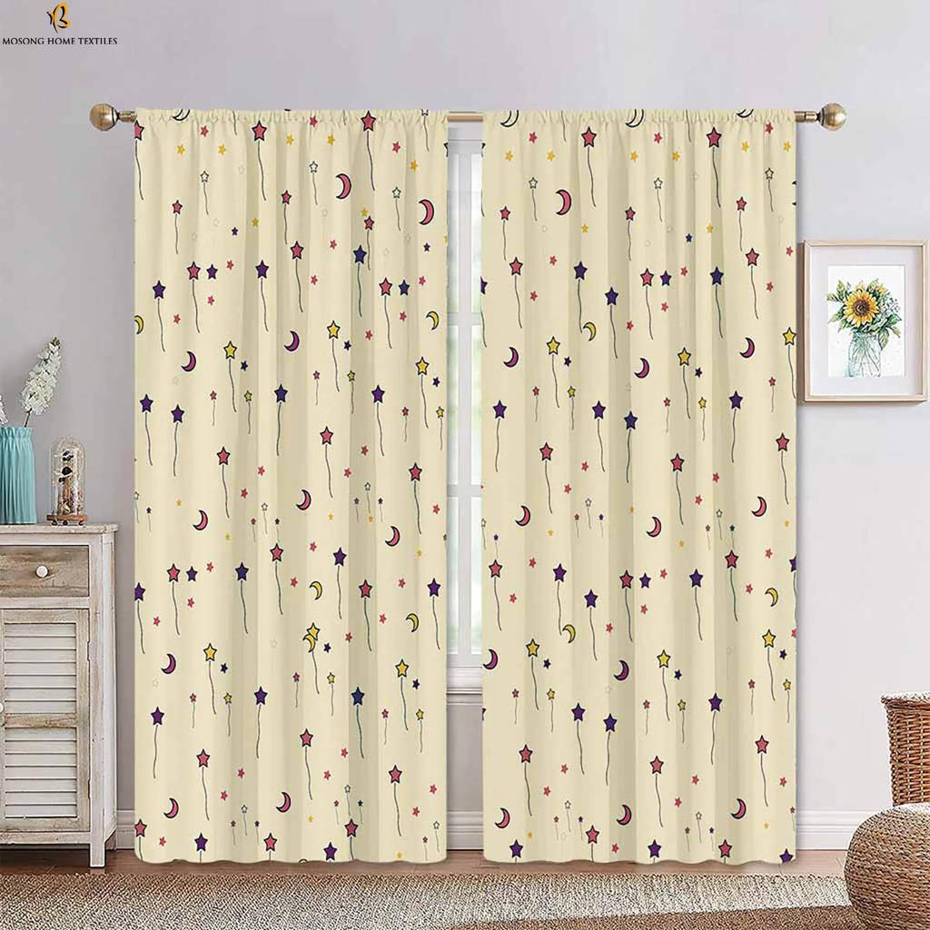 Милые шторы с рисунком звезд, луны и облаков из мультфильма, синие и белые шторы для детской комнаты, 2 шт.