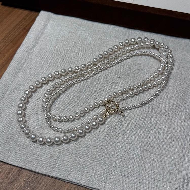 Glass Pearl Gradual Change Long Sweater Chain Imitation Shijia Pearl Chain A Wear More Niche Temperament Necklace Women