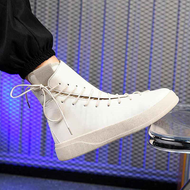 Fashion Luxury Men's Beige High Top Sneakers Leather Casual Sneakers Men Flat Designer Shoes Breathable Hip Hop Sport Shoes Man