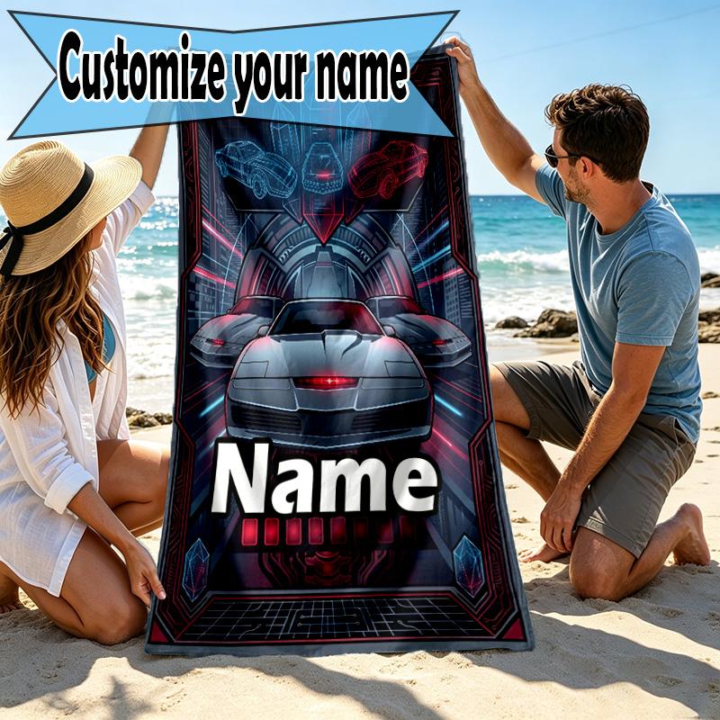 Custom Name Personalized Knight Rider Print Beach Towel, for Trip Camping Beach Party Home Decor, Birthday Gift for Family & Friends