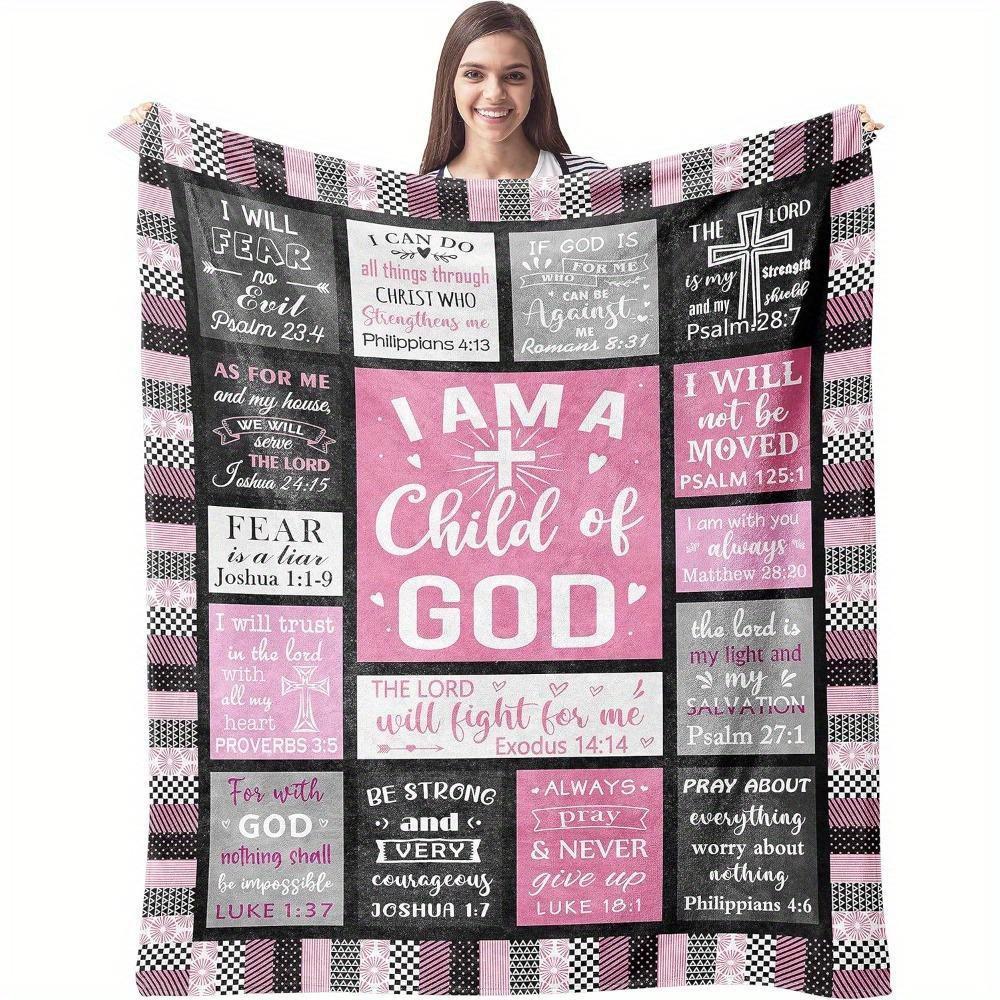 1pc Christian I Am a Child of God Blanket-280gsm Heavyweight Flannel Religious Throw with Bible Verses & Faith Affirmations, All-Season Soft Inspirati