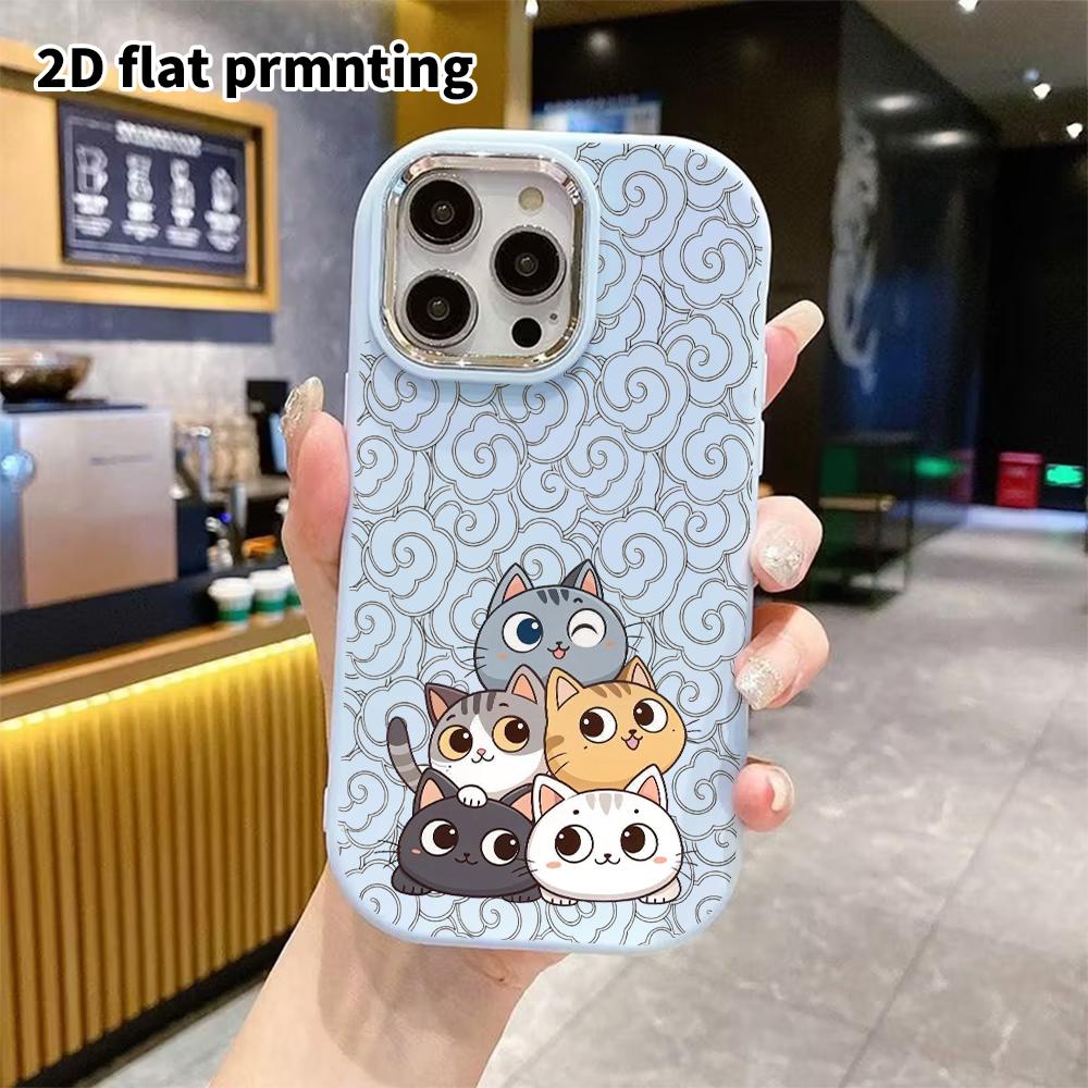 Чехол для телефона: 2D плоский дизайн, подходящий для защитного чехла iPhone 18 17 16 15 14 13Pro, стиль для пары, пять маленьких сложенных кошек, Рождество и Хэллоуин g