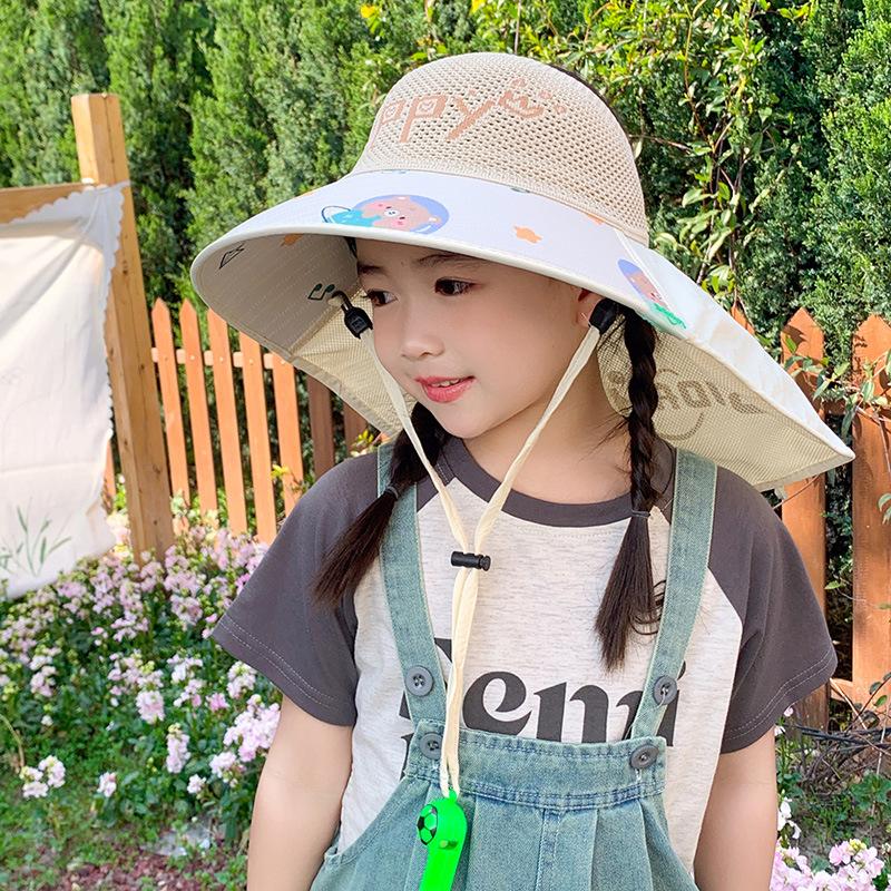 Детская шляпа с веером-шалью Летом Шляпа с большими полями для мальчиков и девочек Дышащая Защита от солнца Уличная Солнцезащитная шляпа