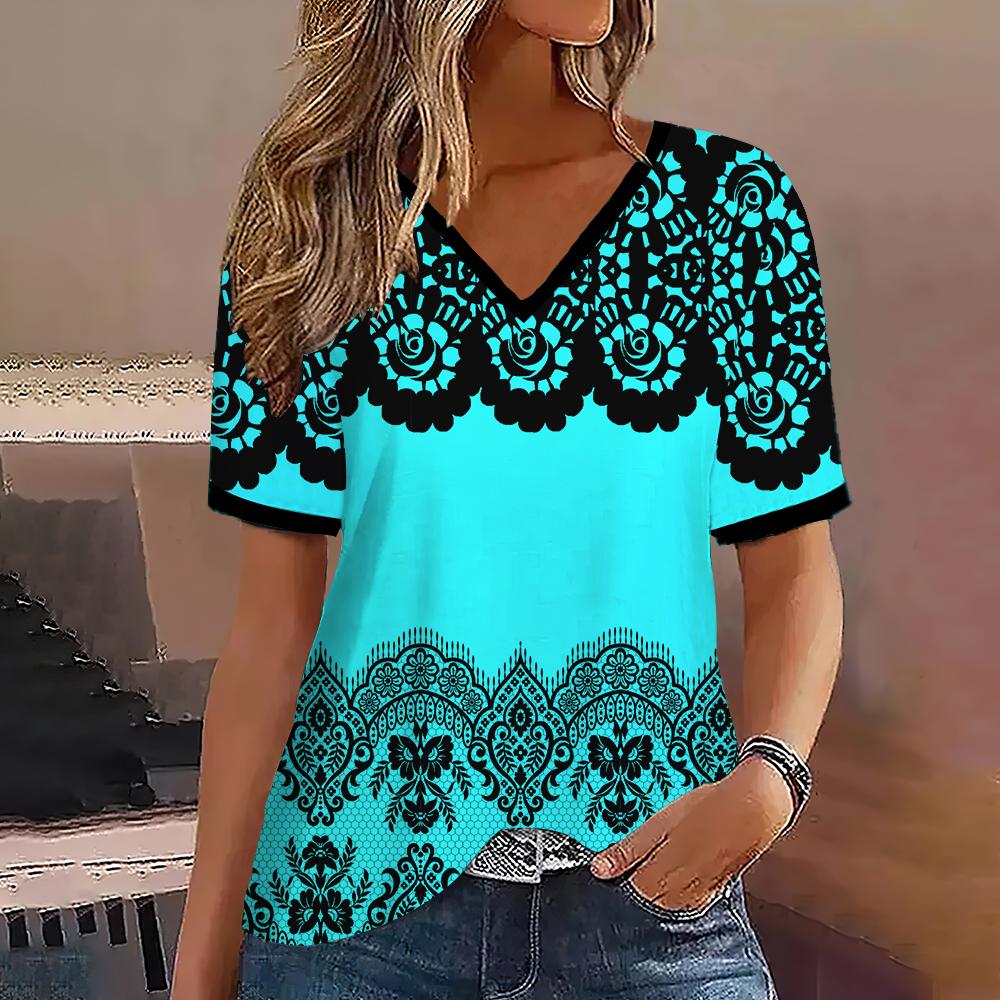 S-8XL Плюс Размер Модная женская футболка с V-образным вырезом и коротким рукавом Футболки Топы Уличная одежда Летний повседневный пуловер Женская одежда больших размеров