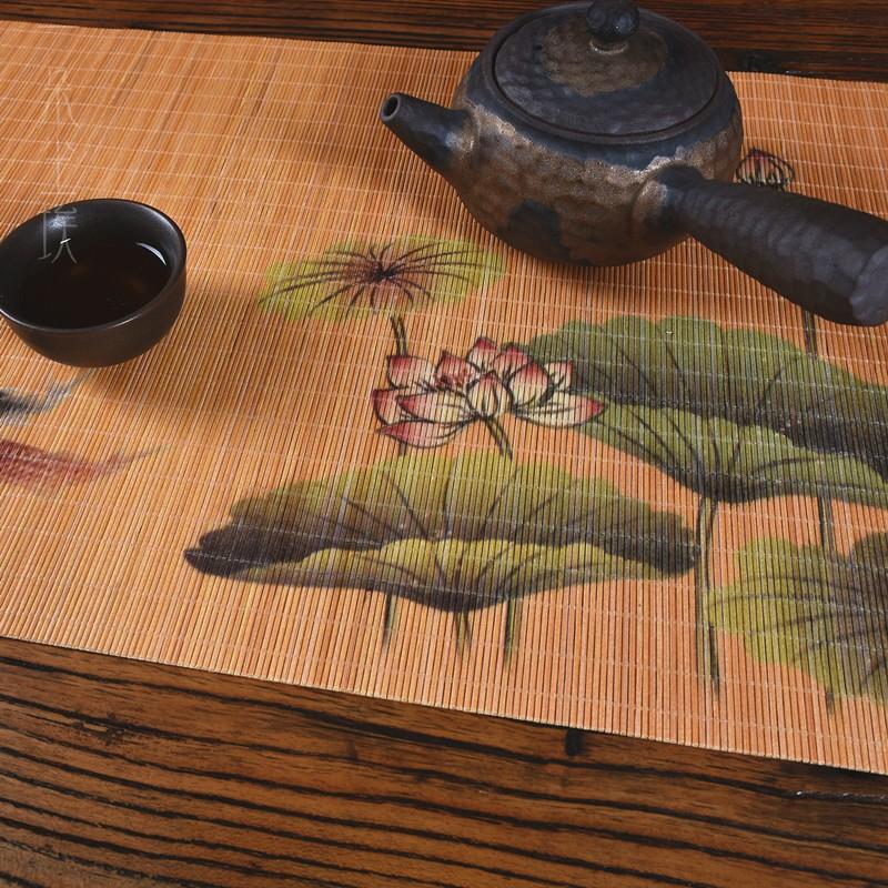 Бамбуковый чайный коврик в китайском стиле, бамбуковый коврик с принтом, Дзен, настольный флаг, бамбуковый коврик для еды, бамбуковая занавеска, чайный сервиз кунг-фу, аксессуары