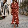 Women's Fashion Casual Polka Dot Print Lapel Long Sleeves Single-breasted Stitching Loose Waist Hem Split Chiffon Dress