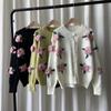 2022 Autumn And Winter Clothing New Hong Kong Style Retro Knitted Top Women Rose Embroidery Contrast Sweater Cardigan