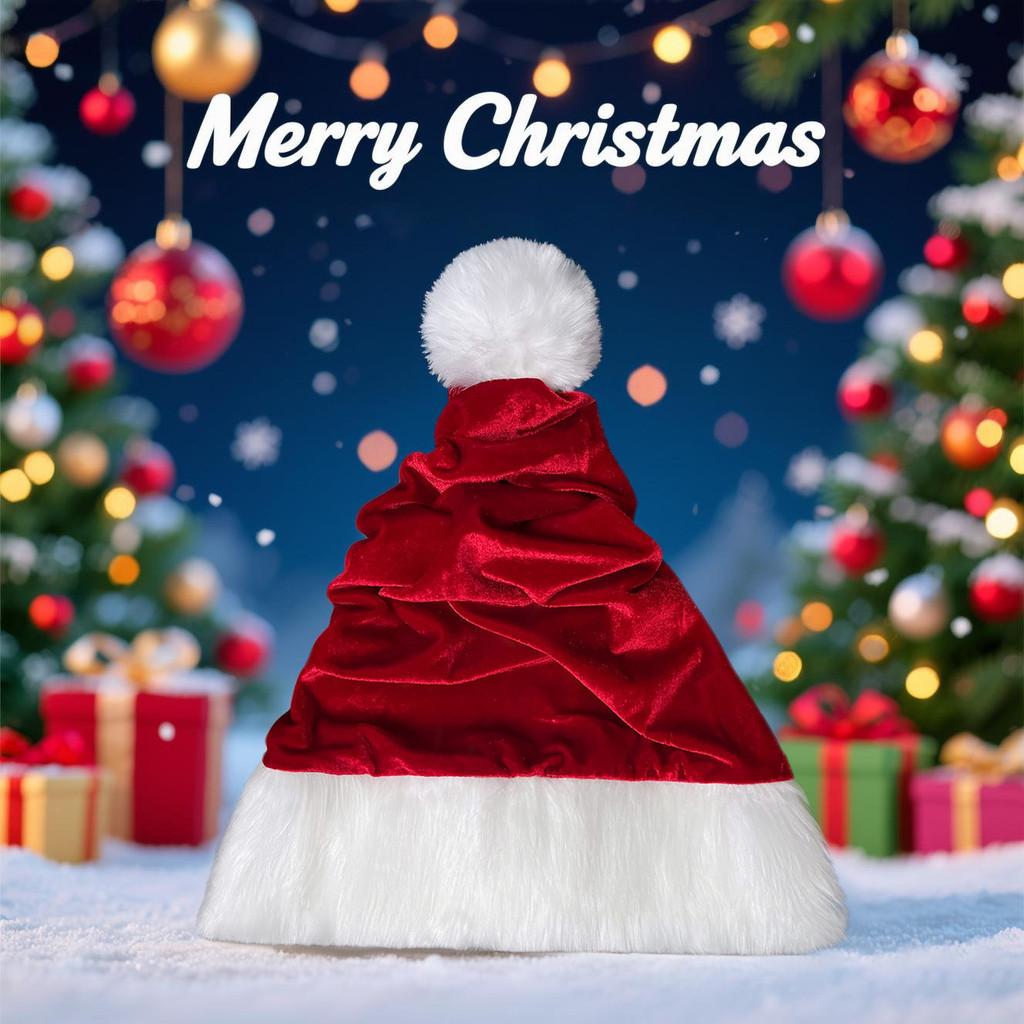 Christmas Santa Hat With Velvet Fabric For Holiday Costume Party