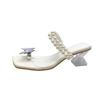 2024 Summer Mid Heels Fashion Pearl Women Slippers Shoes New Flower Flip Flops Dress Sandals Women Bohemia Casual Ladies Slides