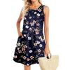 Летние платья для женщин Пляжный Бохо Без рукавов Принт Струящиеся Карманы Футболки Сарафаны