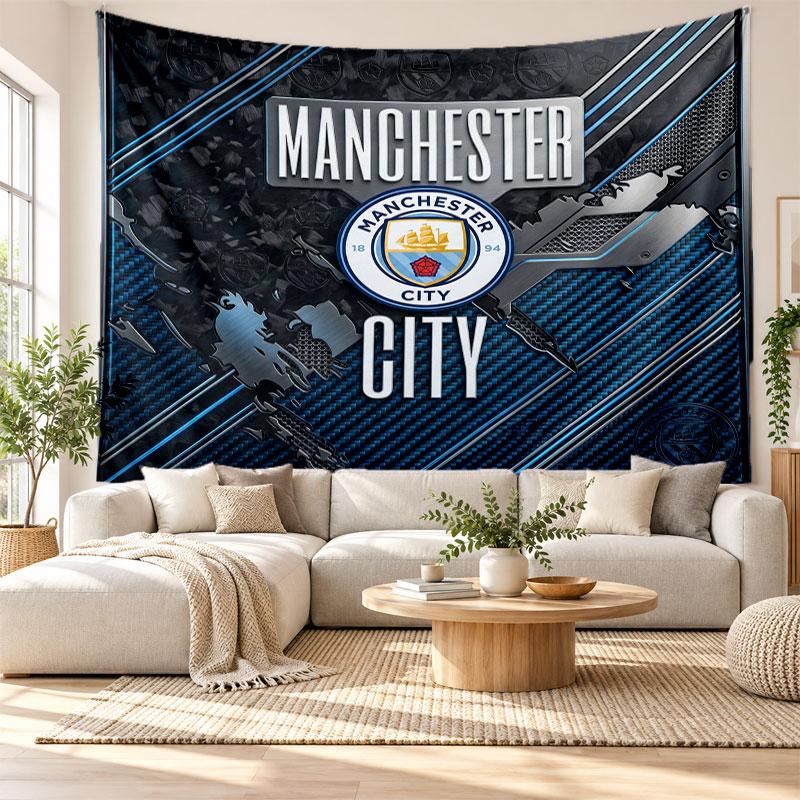 Manchester City Wall Tapestry, Soft Fabric Wall Hanging, Decorative Backdrop For Bedroom Home Wall Art