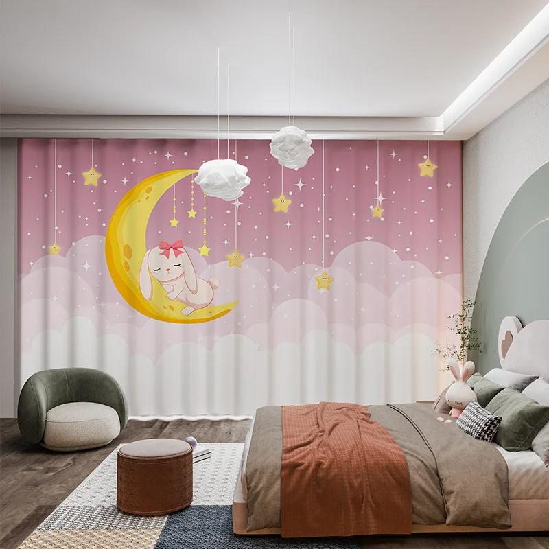 Мультяшный детский забавный узор единорога высокие затемняющие шторы розовые принцесса радуга для комнаты девочки спальня эркер затемняющие шторы