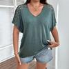 Women's T-Shirts Lace Hollow-Out Short Sleeve V-Neck T-Shirt, Casual Top