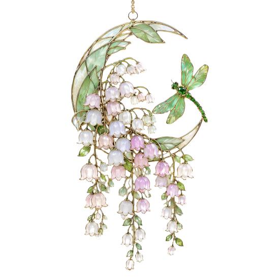 Rainbow Light Catcher for Window Stained Glass Style Flower Suncatcher, Lily of The Valley Dragonfly Shape Hanging Ornament Ornament, Floral