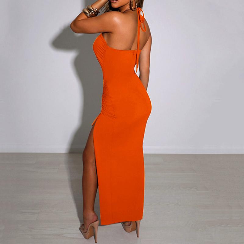 Summer Sexy Dress For Women Sleeveless Backless Hollow Out Party Dress Fashion Lace-up Halter Bodycon Elegant Split Dress