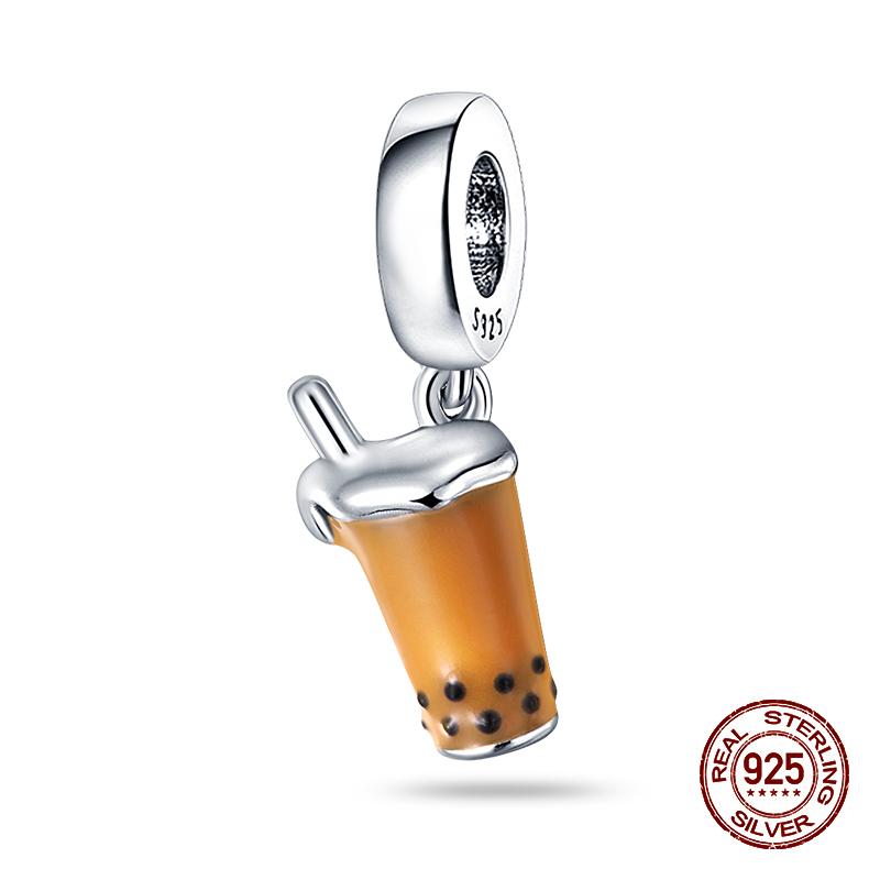 Real 925 Sterling Silver Chocolate Pizza Cake Fries Food Charms Beads Fit 925 Original Bracelets DIY Cute Jewelry Gifts