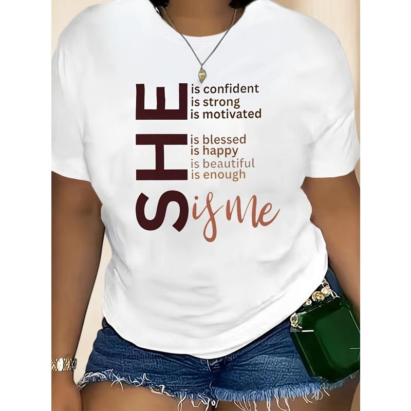 Women's Front Print Tee Short Sleeve Casual Sports Style Summer Comfort Breathable Top