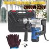 800rpm Electric Impact Demolition Hammer Drill Concrete Breaker Chisels 360Rotary AC 220V 50Hz 2000W