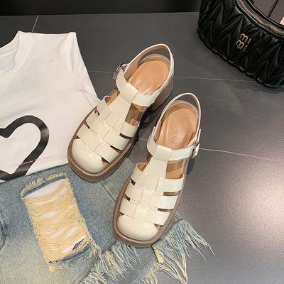 Платформенные сандалии лето новые универсальные модные сумка голова слово с маффином и кожаные женские туфли сандалии на высоком каблуке