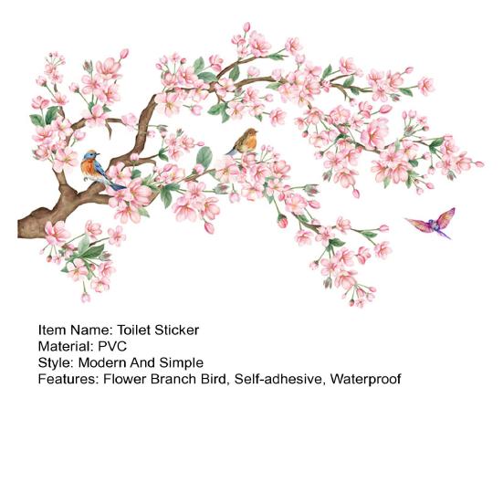 Наклейка на унитаз с веткой птицы, съемная самоклеящаяся водостойкая ПВХ настенная наклейка для гостиной