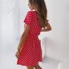Женское летнее модное мини-платье с коротким рукавом и V-образным вырезом, женское платье в горошек с разрезом, Vestidos для женщин, пляжное платье в стиле бохо