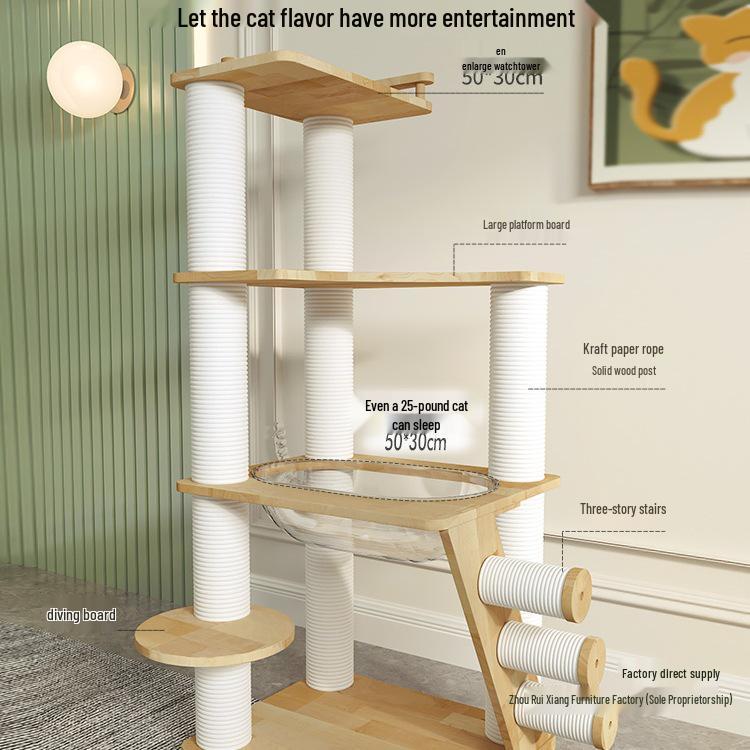 Дерево для кошек из массива дуба с настенной кроватью-капсулой