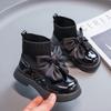 Black Glossy Children's Pure Black Socks Shoes 2024 Breathable Spring and Autumn Bow Japanese Lolita Uniform Boots for Girls PU