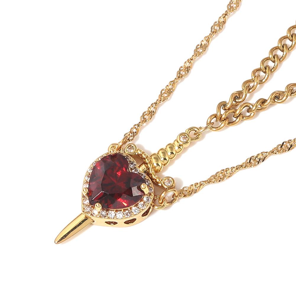 Готический панк Одна стрела сквозь сердце Сердце и меч Y2k Ожерелье Красный кинжал Пара Стразы H0D3