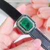 CMM 1 Piece Vintage Multifunctional Jewelry Women Resizable Belt Leather Bracelet Necklace with Big Princess Cut Green Zirconia Classic Wrist Strap