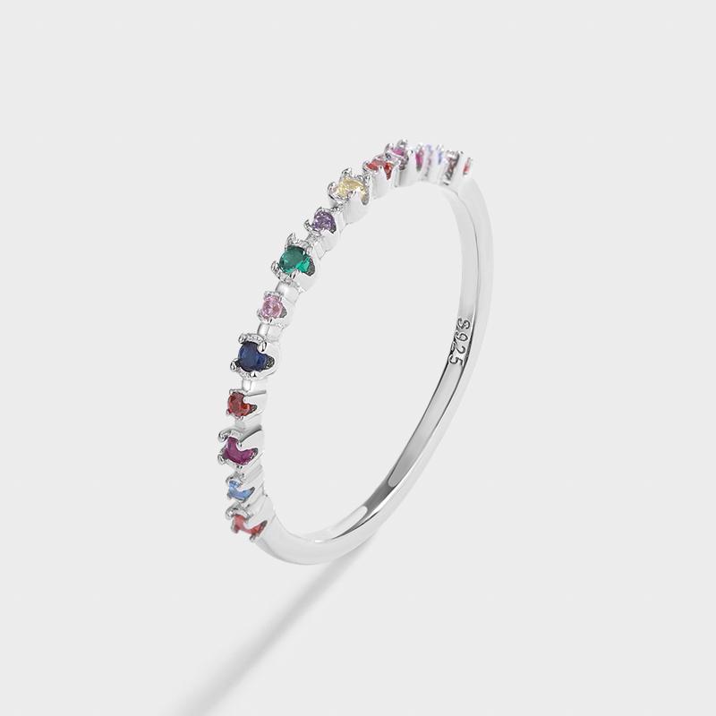 Simple Colorful Zircon S925 Sterling Silver Ring for Women's Shiny Iridescent Color Zircon Ring Couple Ring Sterling Silver Jewelry Gift