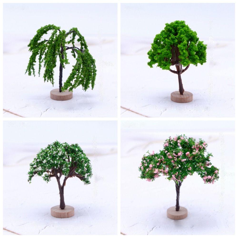 Artificial Moss Rocks/Wooden Base Model Trees Natural Green Dollhouse Mini Tree Building Model