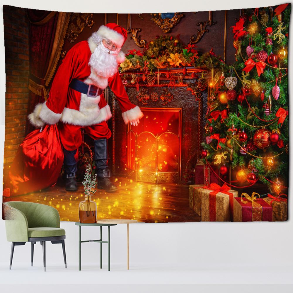 Рождественская елка камин гобелен настенный колдовство психоделический подарок носки новогодняя комната хиппи домашний декор