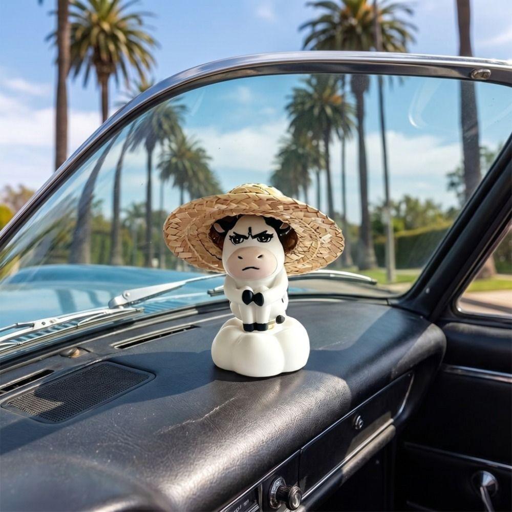 Cute Grass Cow Figure Ugly-cute Car Ornament Emo Center Console Decoration Center Console