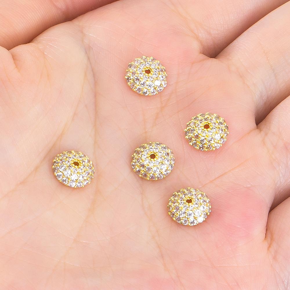 8mm Spacer Bead Caps Gold Plated Brass with Shiny Zircon Flower Bead Copper End Caps for Jewelry Making Supplies DIY Accessories