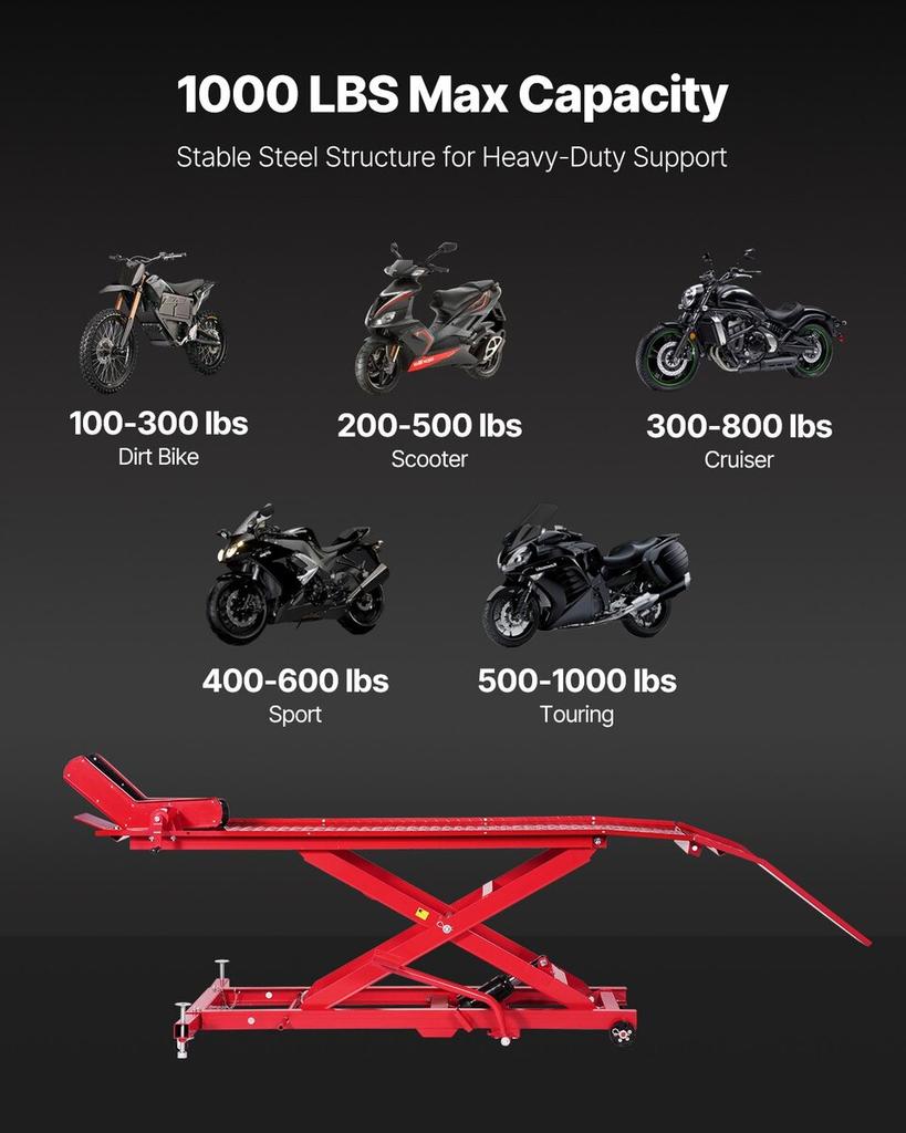 1000lbs Hydraulic Motorcycle Jack Lift Hoist Stand Dirt Street Bike ATV