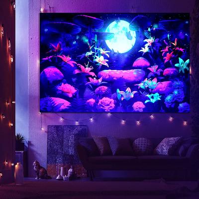 Blacklight Фэнтези Лес Гобелен Триповый Гриб УФ-реактивная Галактика Луна Гобелены Бабочка Пейзаж Для Спальни Домашний Декор