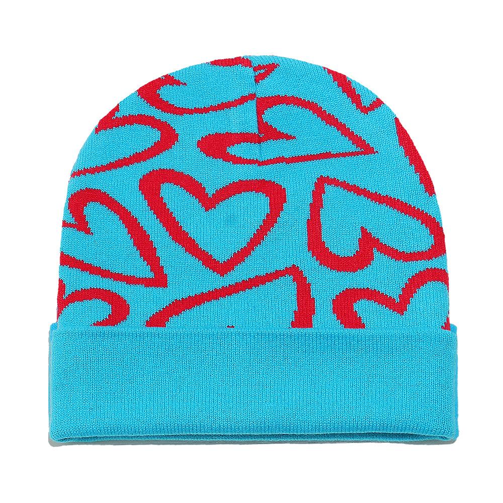 Autumn and winter new wool hat women's casual versatile cute colored love jacquard knitted hat couple