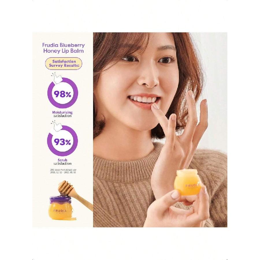 FRUDIA Blueberry Honey Lip Balm 10ml/Exfoliating & Moisturizing Dewy Korean Lip Balm For Dry Lips Made With Jeju Blueberry