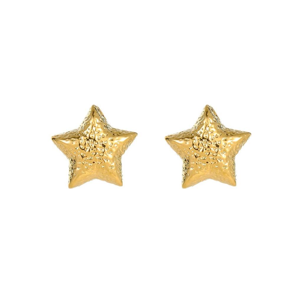 GEMCHIC Women's Hammered Five-Point Star Earrings, Vintage Style, 18K Gold Plated Stainless Steel Stud Earrings for Daily & Party