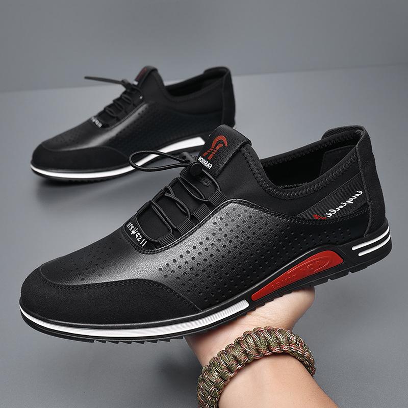 Спортивная и повседневная обувь полая прохладная кожаная обувь мужская корейская версия мягкая подошва внутренняя высота увеличение мужская обувь тренд 2025 белая обувь мужская