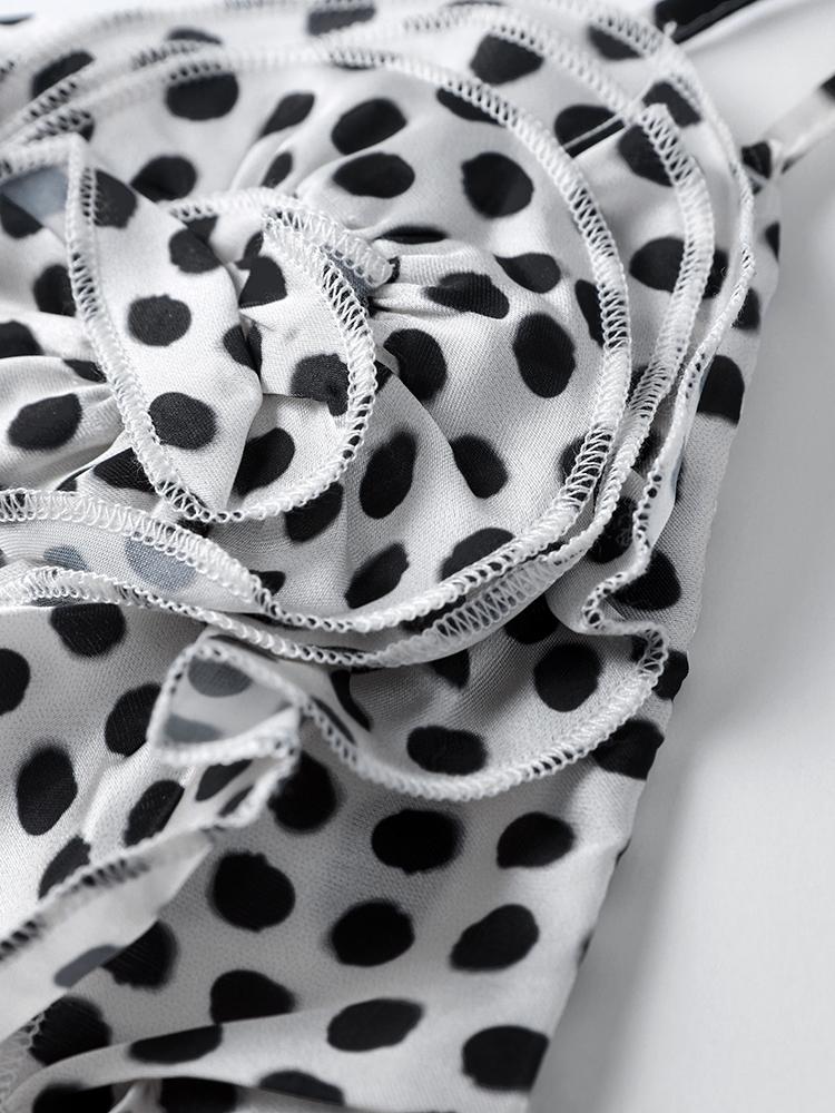 Длинное платье на бретельках с принтом в горошек, женское длинное платье с v-образным вырезом, без рукавов, с открытой спиной и 3D цветком, женское летнее праздничное женское платье