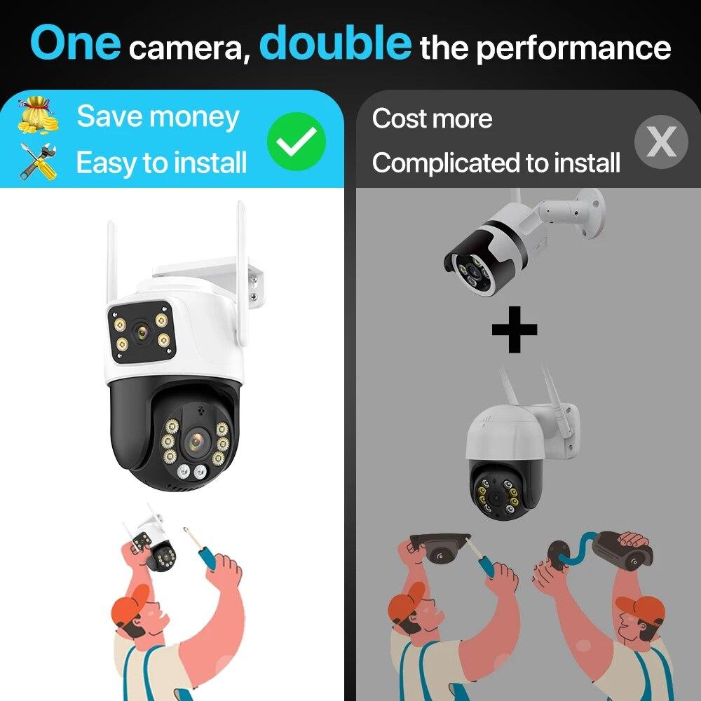 Новая уличная PTZ-камера европейского стандарта с 4K 8MP HD Wi-Fi IP-камерой с двойным экраном, автоматическим отслеживанием, беспроводной защитой, системой видеонаблюдения iCSee