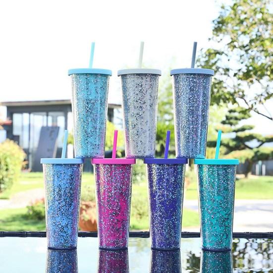 Iced Coffee Cup with Straw Water-filling Nice-looking Practical Juice Water Coffee Mug Bottle Office Supplies