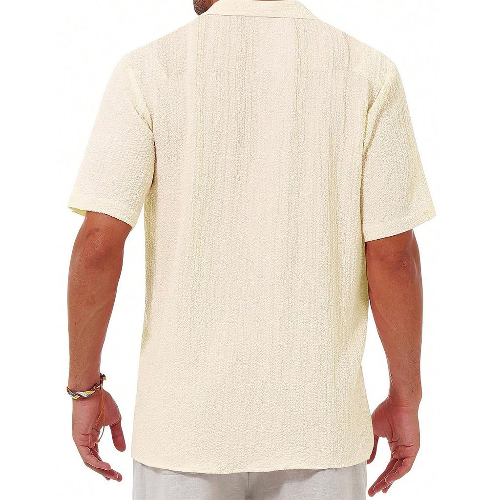 Мужская модная рубашка с воротником, однотонная, повседневная, с короткими рукавами