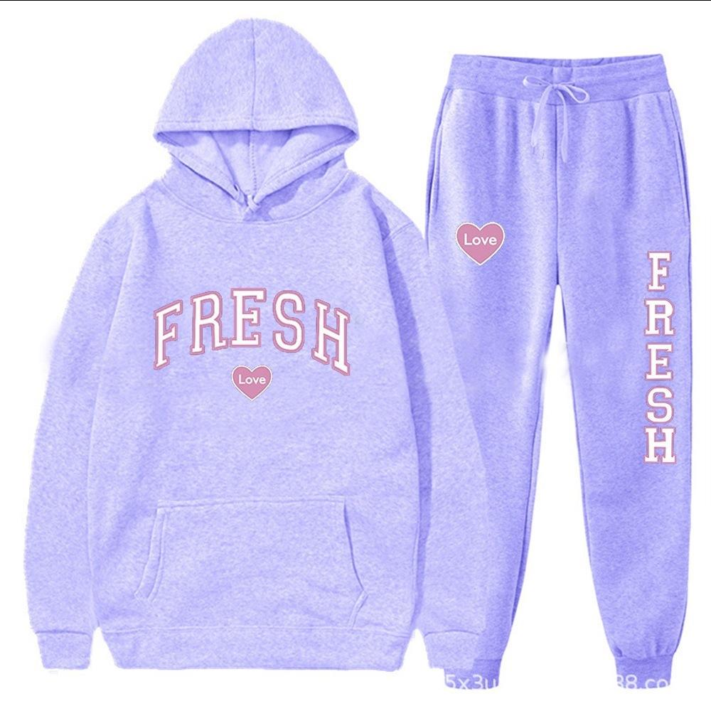 European size plus fashion printed sweater autumn and winter fleece warm hoodie casual sports women's suit